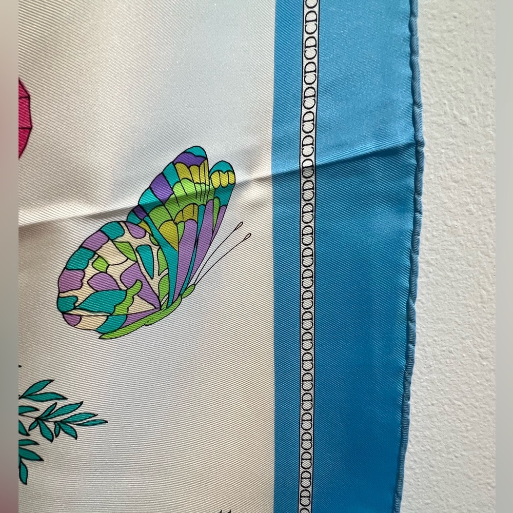 Dior Silk Scarf with Pink and Green Butterfly Design - Picture 7 of 14